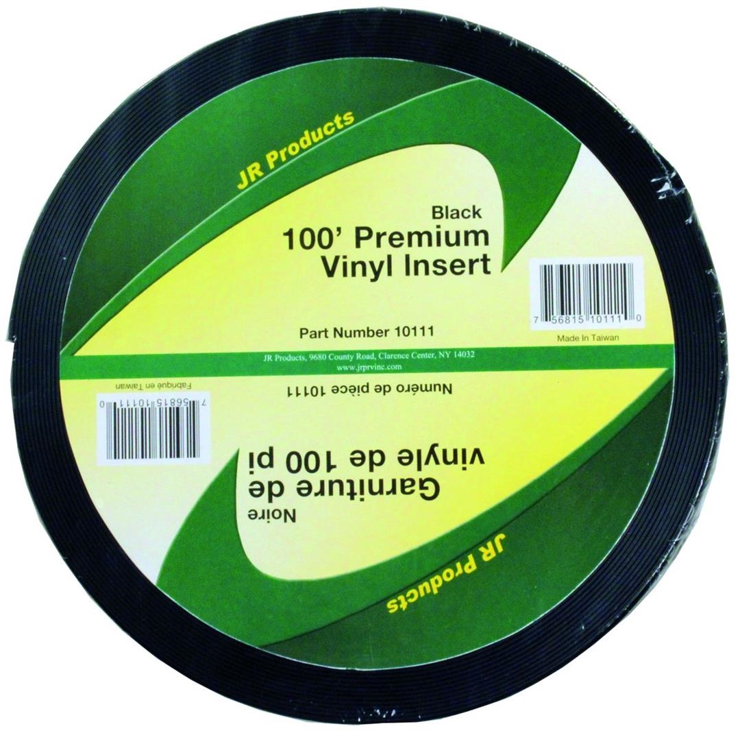 JR Products 10111 Vinyl Insert Trim, black, 1 inch by 100 feet